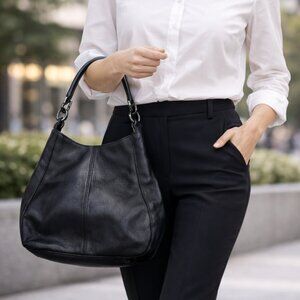 Apostrophe Black Hobo Shoulder Bag with Acrylic Resin Handle Faux Leather